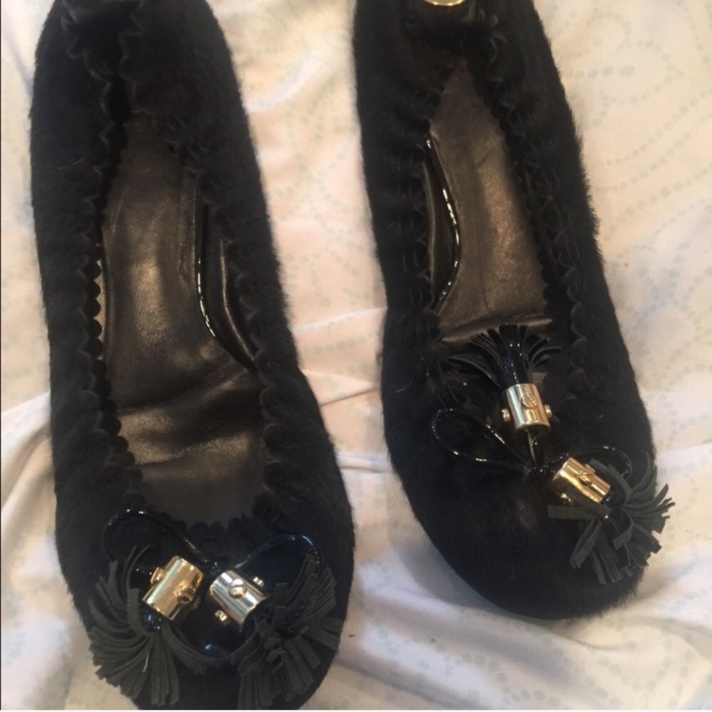 Tory Burch Pony Haired Tasseled Ballet Flats